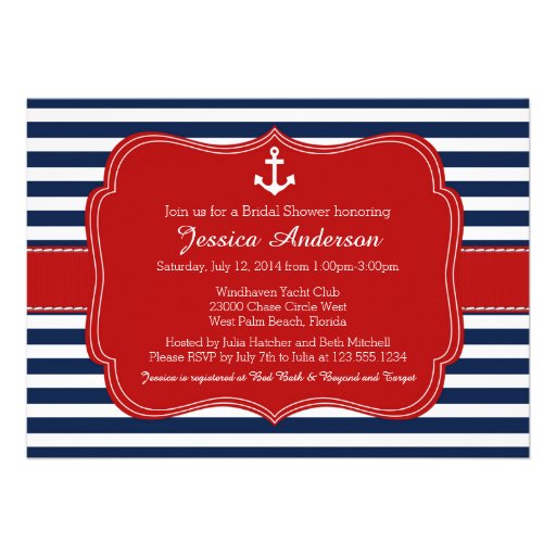 Nautical Bridal Shower or Baby Shower Invitation Personalized Invitations (front side)