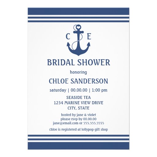 Nautical Bridal Shower Personalized Invites (front side)