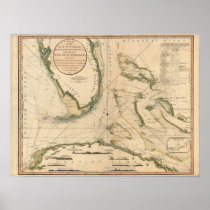 Nautical Chart of the Gulf of Florida Poster