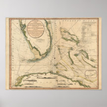Nautical Chart of the Gulf of Florida Poster