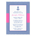 Nautical Chevron Anchor Blue Pink Bridal Shower Announcements