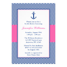 Nautical Chevron Anchor Blue Pink Bridal Shower Announcements
