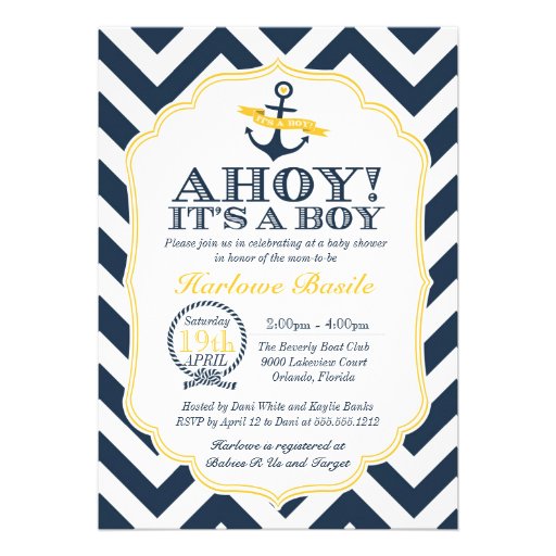 Nautical Chevron Baby Boy Shower Invitation