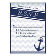 Nautical chevron navy blue RSVP invitation