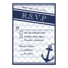 Nautical chevron navy blue RSVP menu 2 choices Custom Invitation