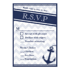 Nautical chevron navy blue RSVP menu 3 choices Custom Announcements
