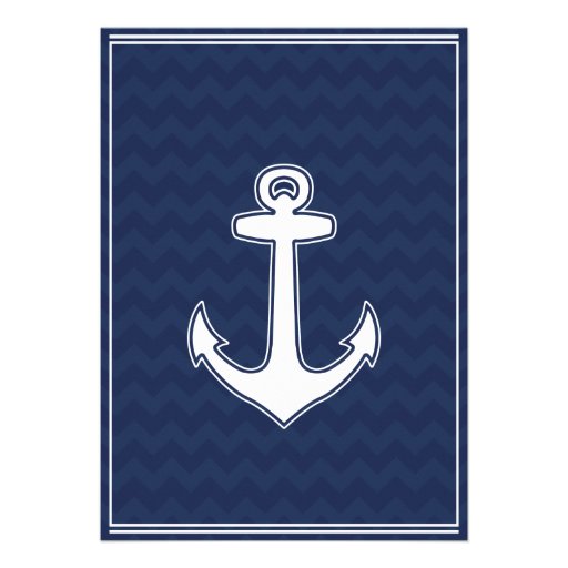 Nautical chevron navy blue wedding invitation
