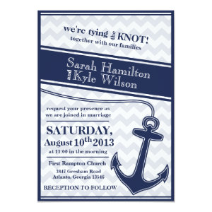 Nautical chevron navy blue wedding invitation 5