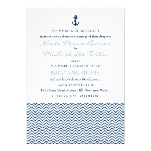 Nautical Chevron Waves Wedding Invitation