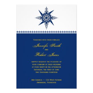 Nautical Compass Navy Yellow Wedding Invitation