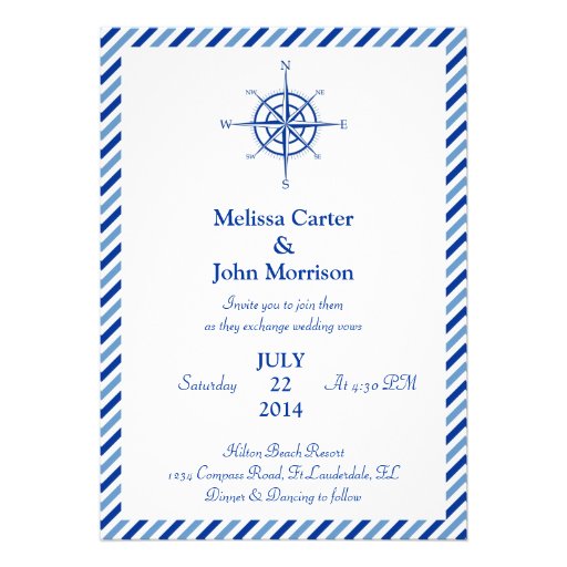 Nautical Compass Wedding Invitation (front side)