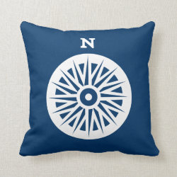 nautical compass white on teal soft navy pillow