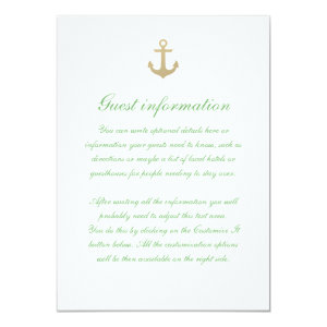 Nautical Custom Mint White Wedding Insert Card 4.5