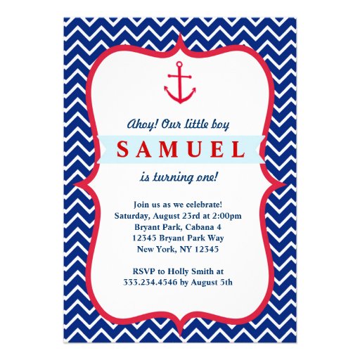 Nautical First Birthday Boy Photo Party Invitation