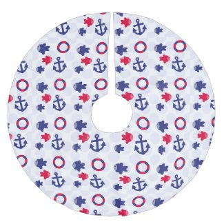 Nautical Fun on Blue Brushed Polyester Tree Skirt
