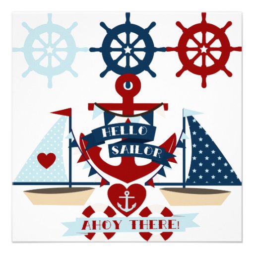 Nautical Hello Sailor Anchor Sail Boat Design Announcements