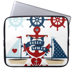 Nautical Hello Sailor Anchor Sail Boat Design Laptop Computer Sleeve