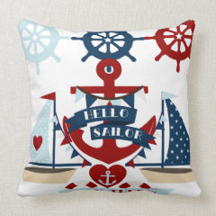 Nautical Hello Sailor Anchor Sail Boat Design Throw Pillows