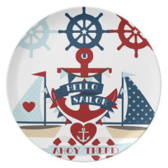 Nautical Hello Sailor Anchor Sail Boat Design Plate