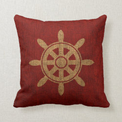 Nautical Helm Wheel Red Throw Pillow