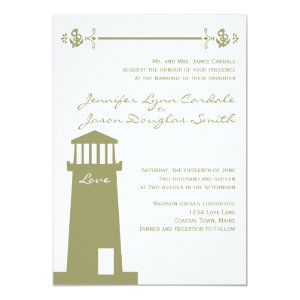 Nautical Lighthouse Anchor Sage Wedding Invitation 5