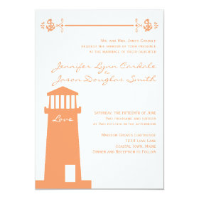 Nautical Lighthouse Coral Wedding Invitations
