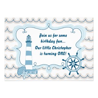 Nautical Lighthouse First Birthday Invite for Boys
