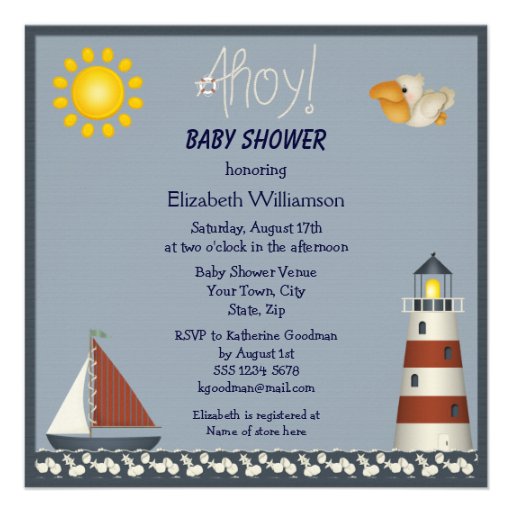 Nautical Lighthouse & Sailboat Baby Shower Invites (front side)