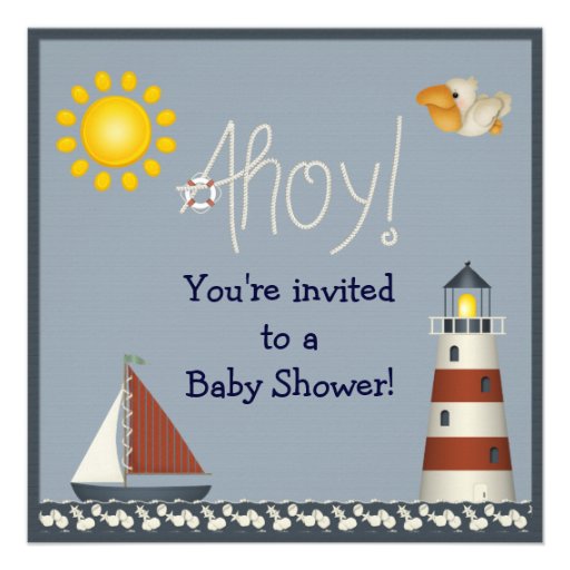 Nautical Lighthouse & Sailboat Baby Shower Invites