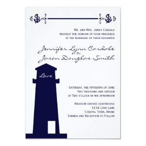 Nautical Lighthouse Wedding Venues Navy Invitation 4.5