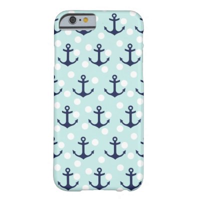 Nautical Mint Polka Dots And Navy Blue Anchors Barely There iPhone 6 Case