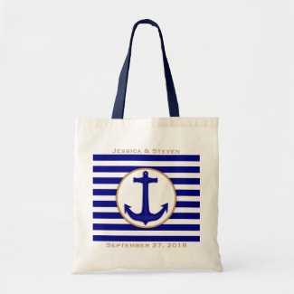 Nautical Navy Anchor and Stripes Wedding Gift Bag