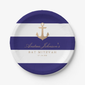 Nautical Navy Bat Mitzvah 7 Inch Paper Plate