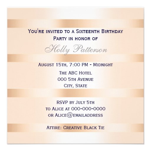 Nautical Navy Blue Anchor Baby Pink BG SQ Sweet 16 Personalized Invitation