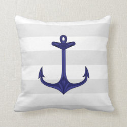 Nautical Navy Blue Anchor Gray White Stripes Pillow