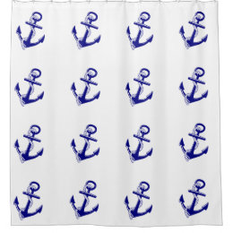 Nautical Navy Blue Anchor Shower Curtain