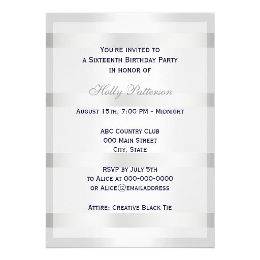 Nautical Navy Blue Anchor Silver Wt BG V Sweet 16 Invitations