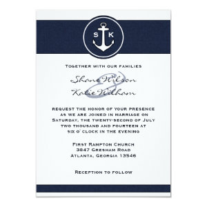Nautical Navy Blue Anchor Wedding Invitation 4.5