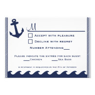 Nautical navy blue and white rsvp 2 menu choice invite