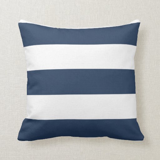 Nautical Navy Blue and White Striped Pillow