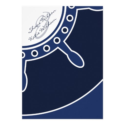 Nautical navy blue and white wedding invitations