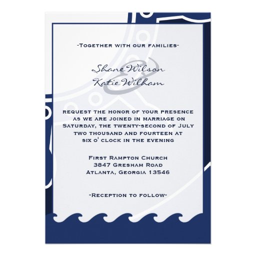 Nautical navy blue and white wedding invitations