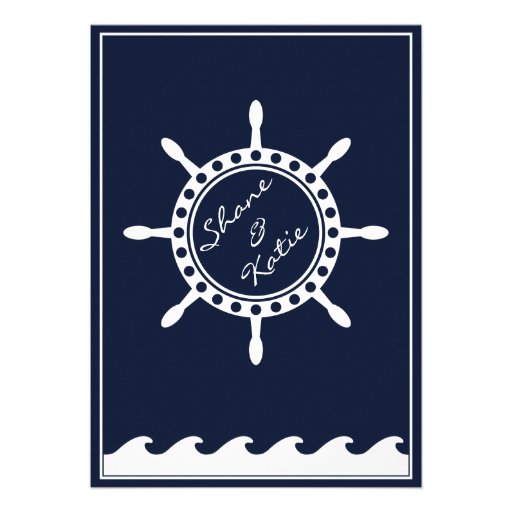 Nautical navy blue and white wedding invitations