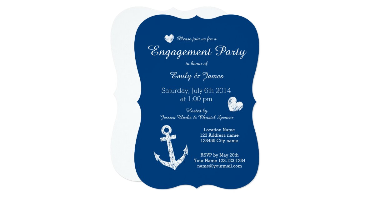 Nautical navy blue engagement party invitations | Zazzle