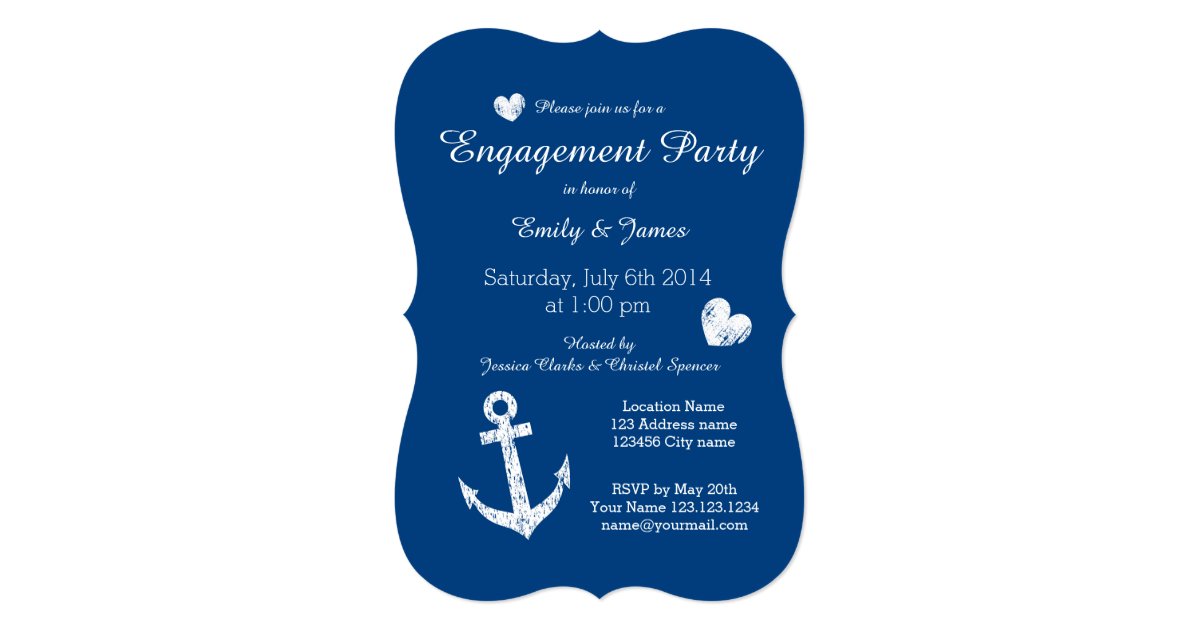 Nautical navy blue engagement party invitations Zazzle