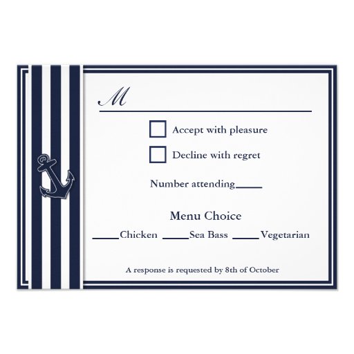 Nautical Navy Blue Swallows RSVP 3 Menu Choice Invitation from Zazzle.