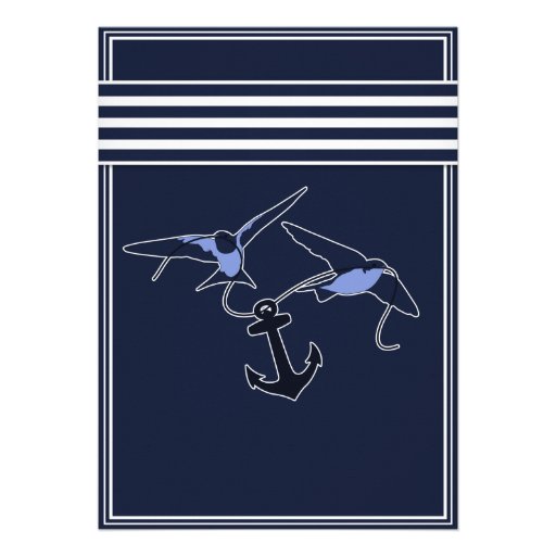 Nautical Navy Blue Swallows Wedding Invitation