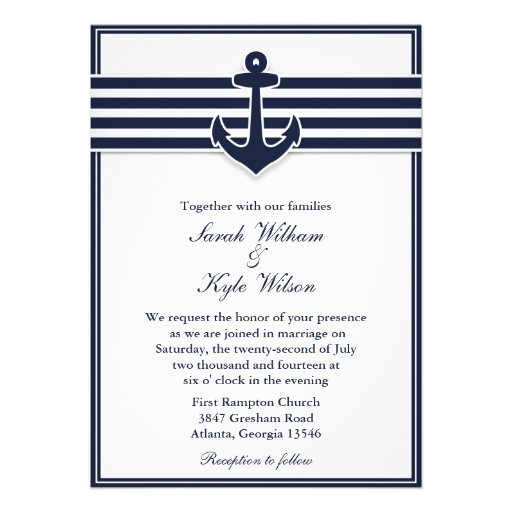 Nautical Navy Blue Swallows Wedding Invitation