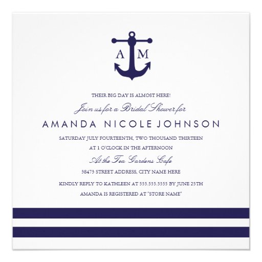 Nautical Navy Bridal Shower Invite (front side)