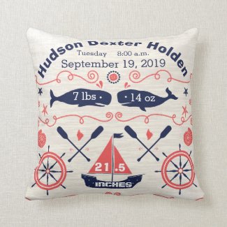 Nautical Navy Coral Boy Nursery Baby Birth Stat Pillows